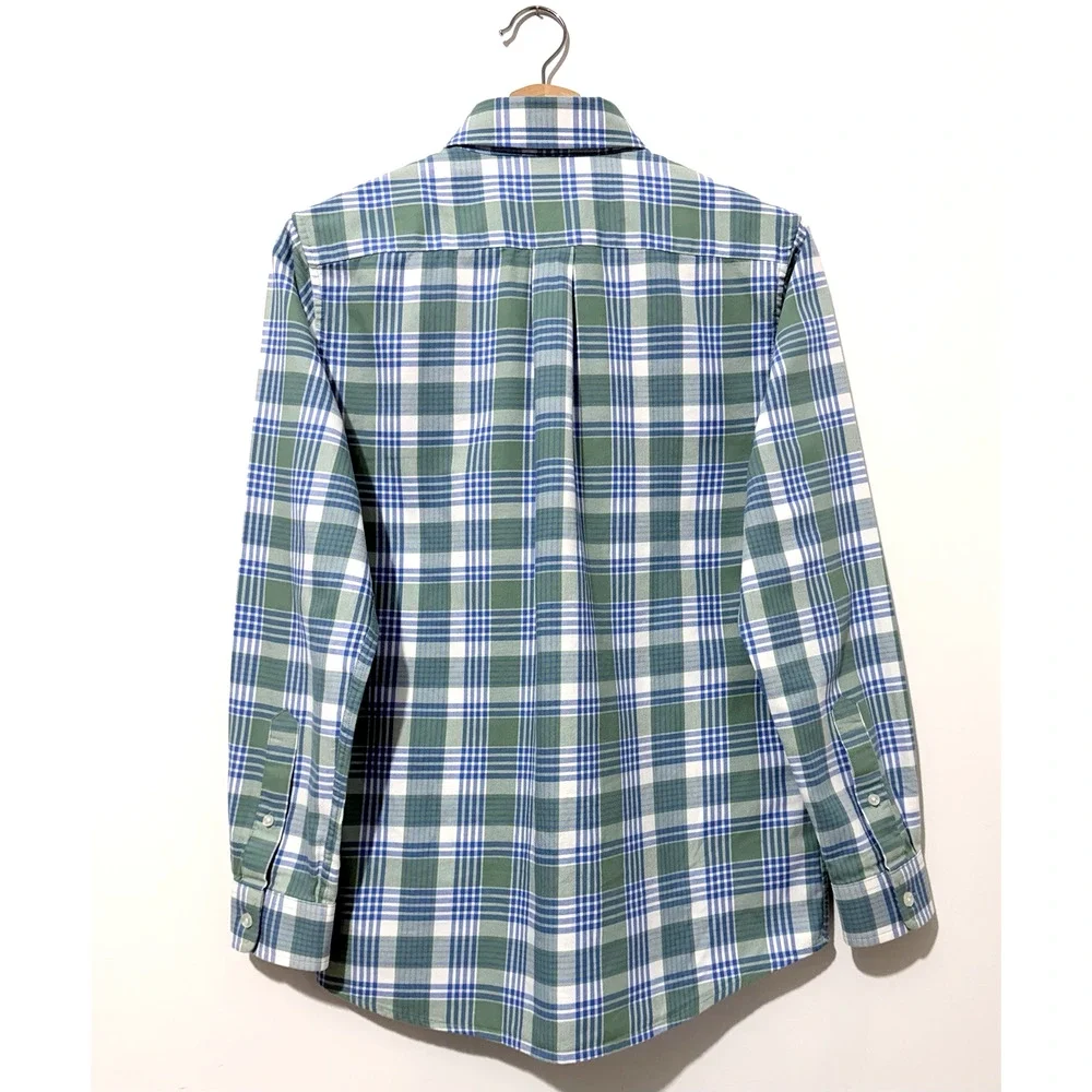 Vineyard Vines Whale Shirt Boys L 16 Cotton Green Plaid Long Sleeve Flannel Logo